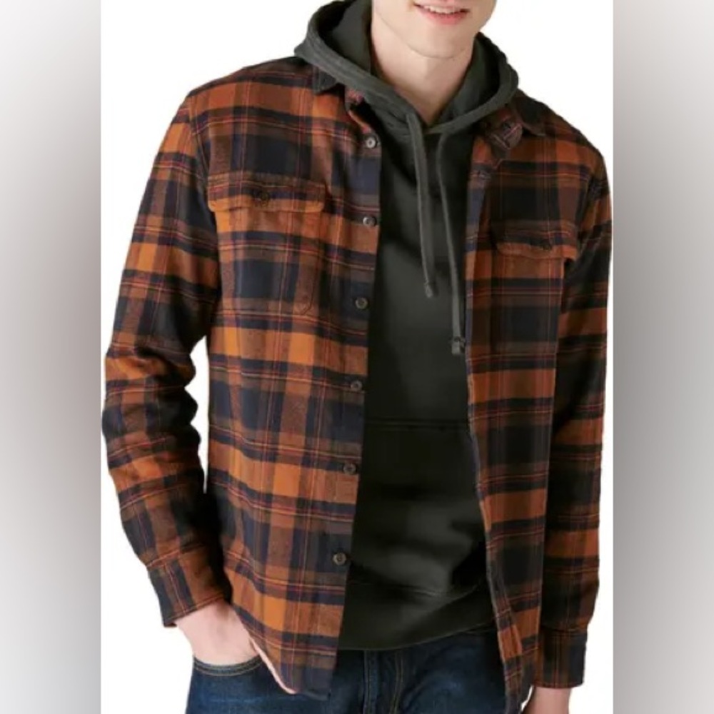Lucky Brand Mens Brown Plaid Flannel Workwear Button-Up Shirt Size M